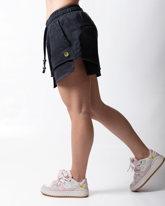 Short Barrow in felpa con smile ricamato donna