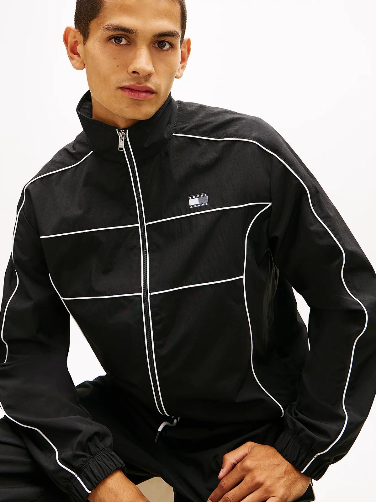 Felpa Tommy Jeans fullzip in nylon "Detail Flag" uomo