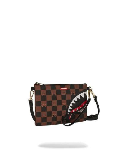 Pochette Sprayground marrone peeking character check clutch con tracolla
