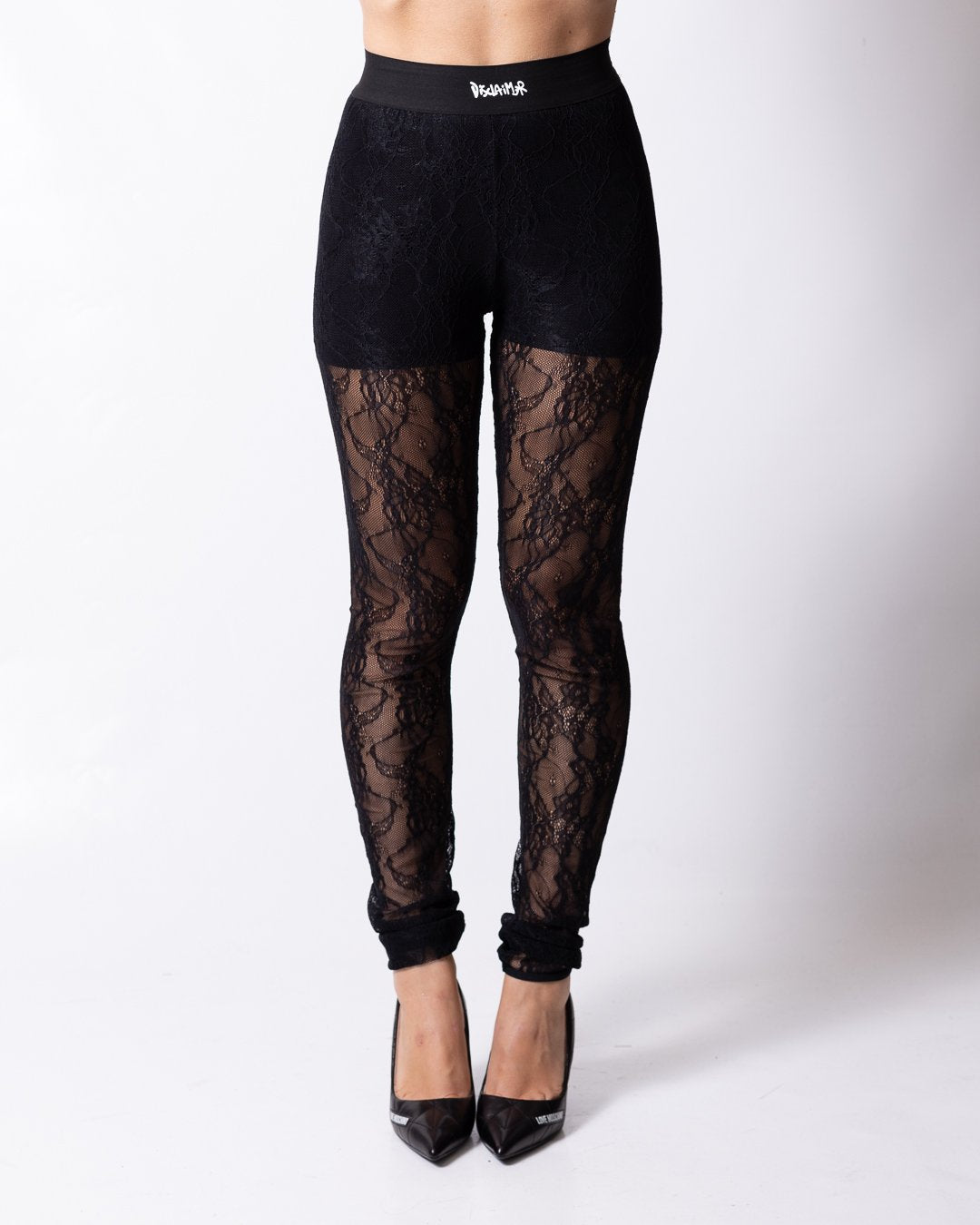 Leggings Disclaimer con logo in rilievo, culotte e pizzo