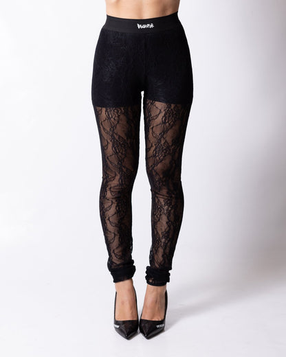 Leggings Disclaimer con logo in rilievo, culotte e pizzo
