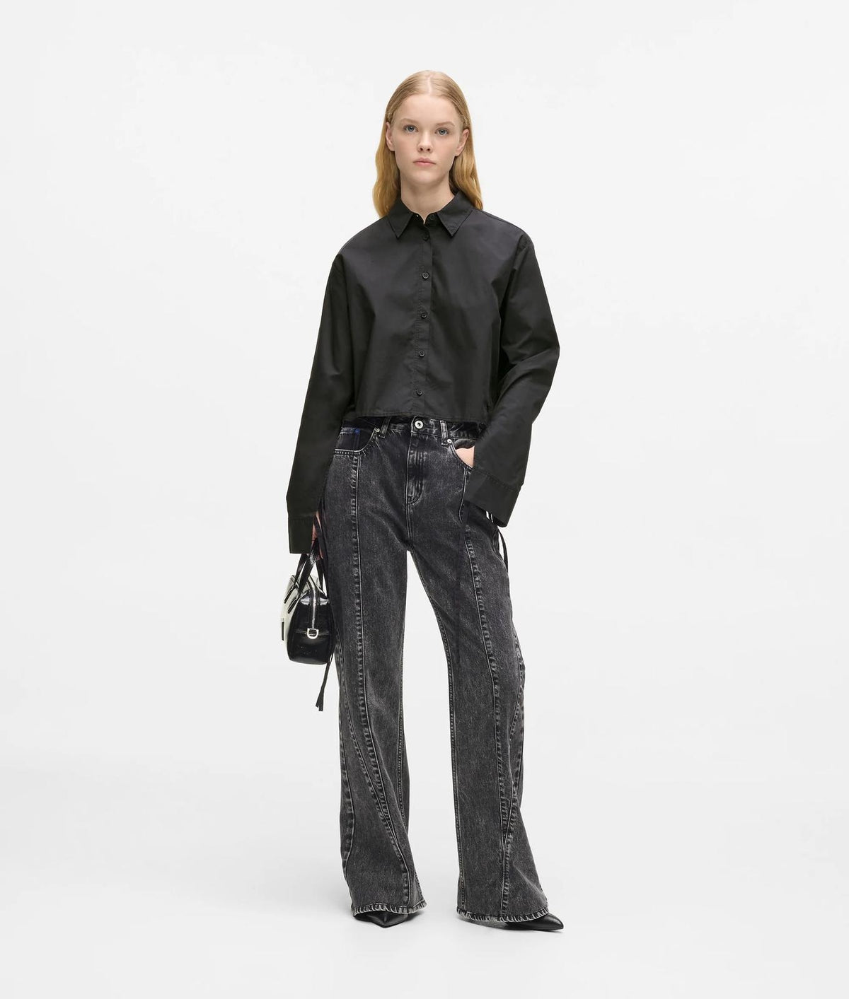 Blusa Karl Lagerfeld Jeans cropped con laccetti donna