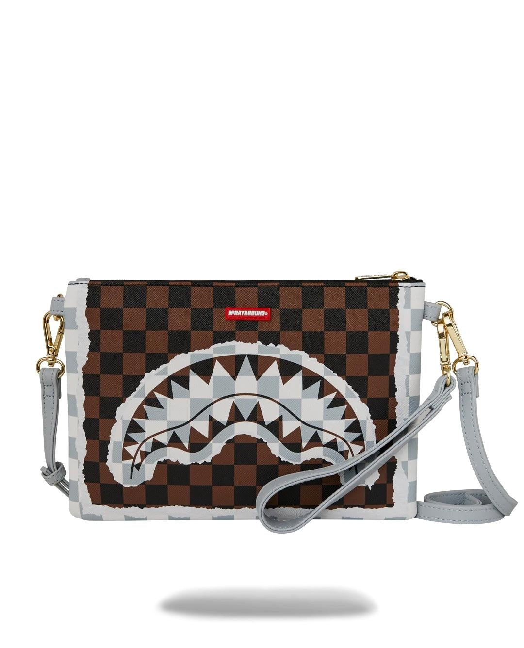 Pochette Sprayground marrone "CREAM AND BROWN TEAR CHECK CROSSOVER CLUTCH"