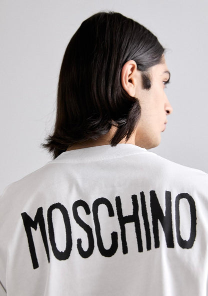 T-Shirt Moschino con maxi logo e slogan stampa uomo