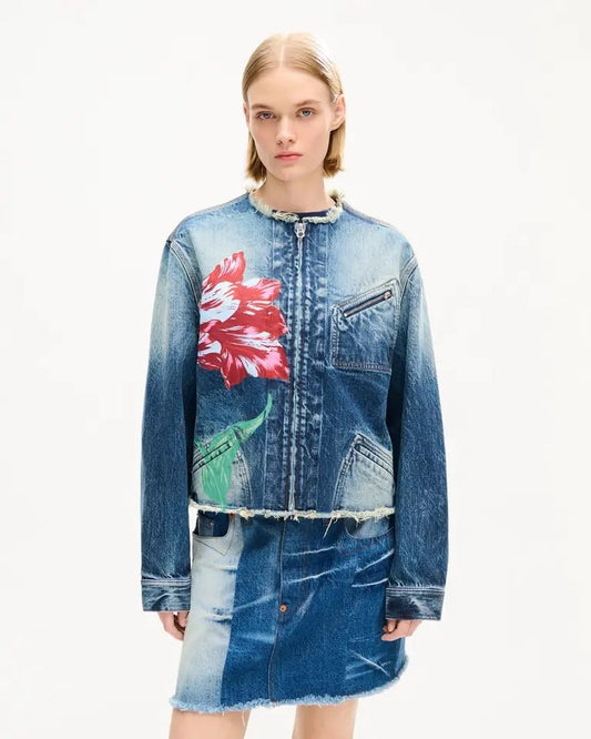 Giubbotto Kenzo Paris in jeans con stampa decorativa e patch logo