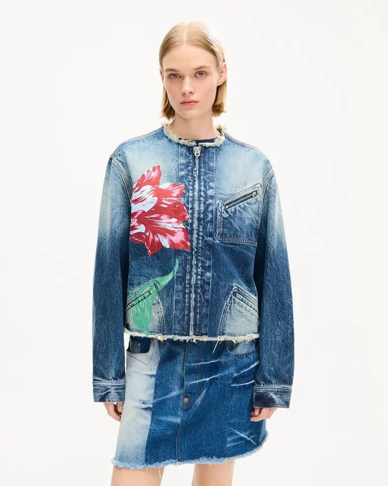 Giubbotto Kenzo Paris in jeans con stampa decorativa e patch logo