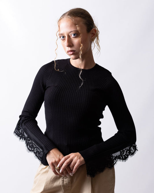 Maglia Twinset Actitude in costina con ricami in pizzo donna