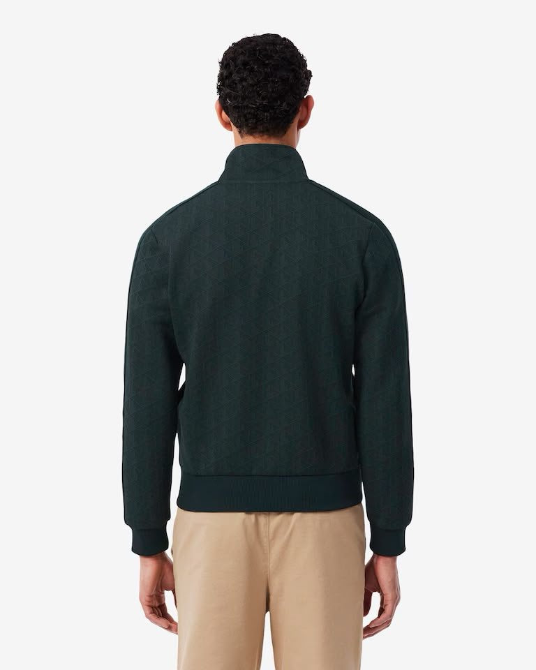 Felpa Lacoste con zip logata allover uomo