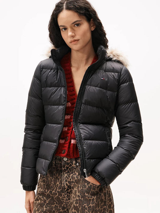Giubbotto Tommy Jeans con ecopelliccia e logo flag donna