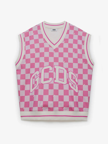 Gilet GCDS con scacchi all-over e ricamo uomo