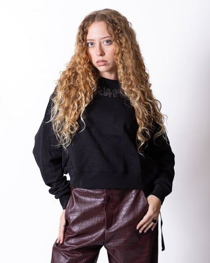 Felpa Disclaimer con logo glitter e ampia apertura sul retro