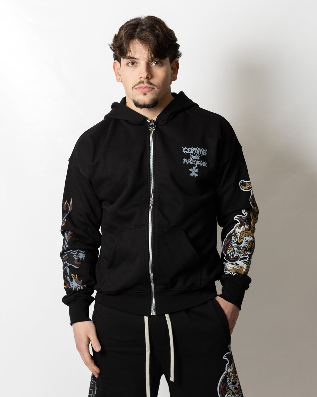 Felpa Comme des Fuckdown fullzip con cappuccio e stampe uomo