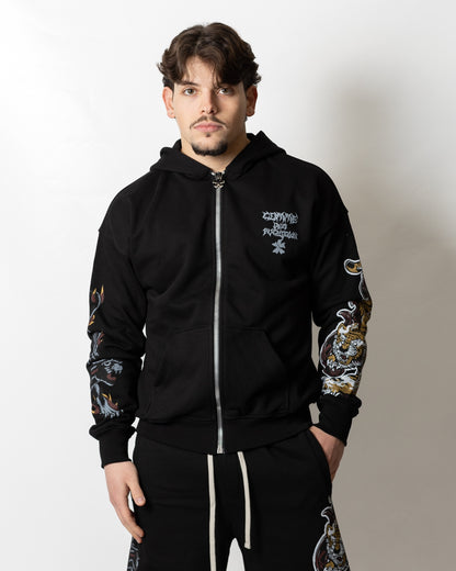 Felpa Comme des Fuckdown fullzip con cappuccio e stampe uomo