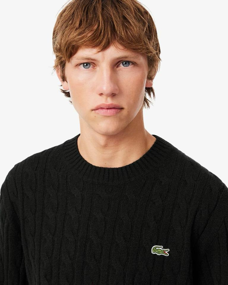Maglia Lacoste treccia inglese in lana con logo ricamato