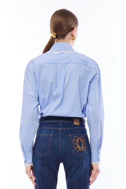 Camicia Nenette a righe con dettagli in pizzo donna