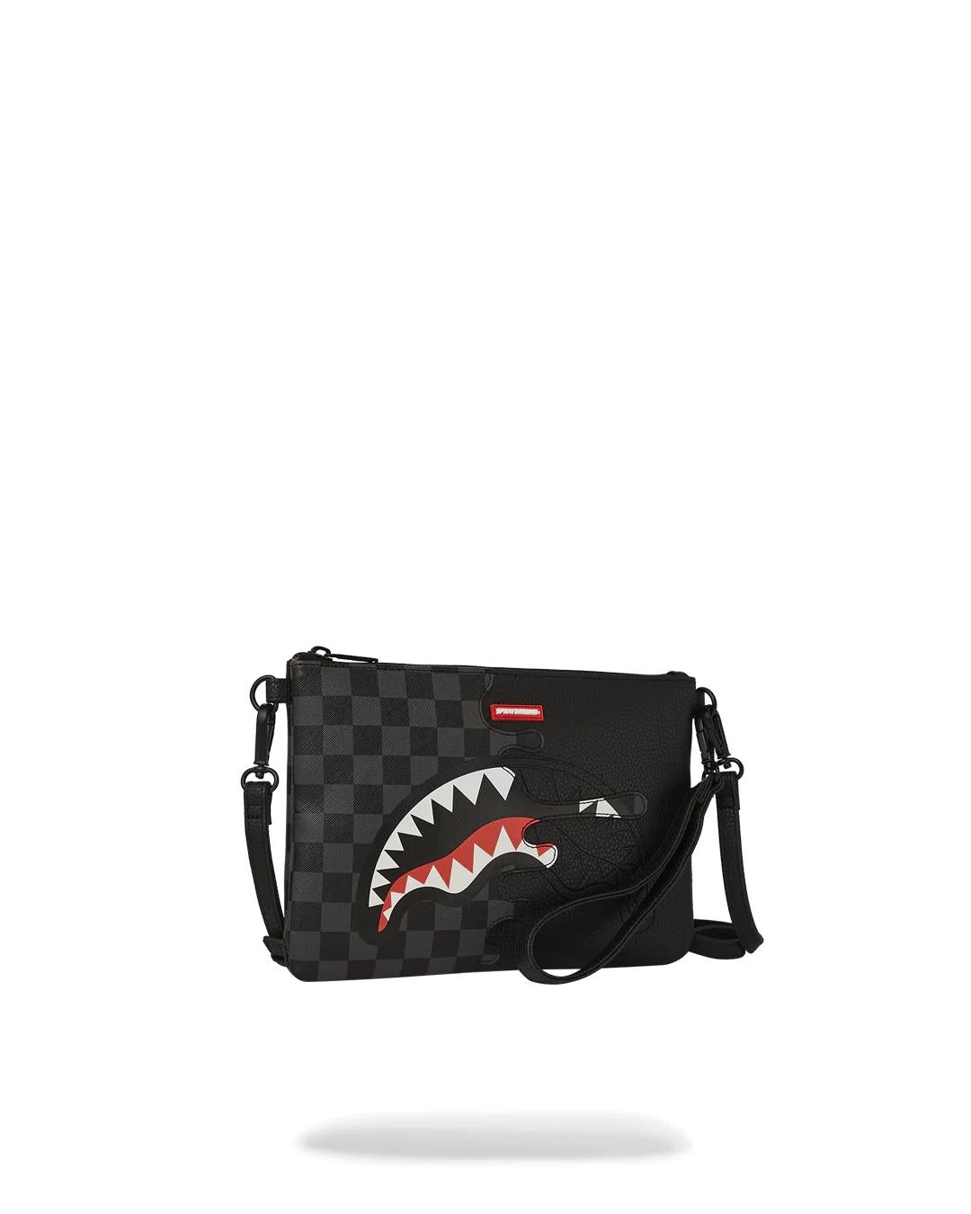 Pochette Sprayground nero unfinished shark clutch con tracolla
