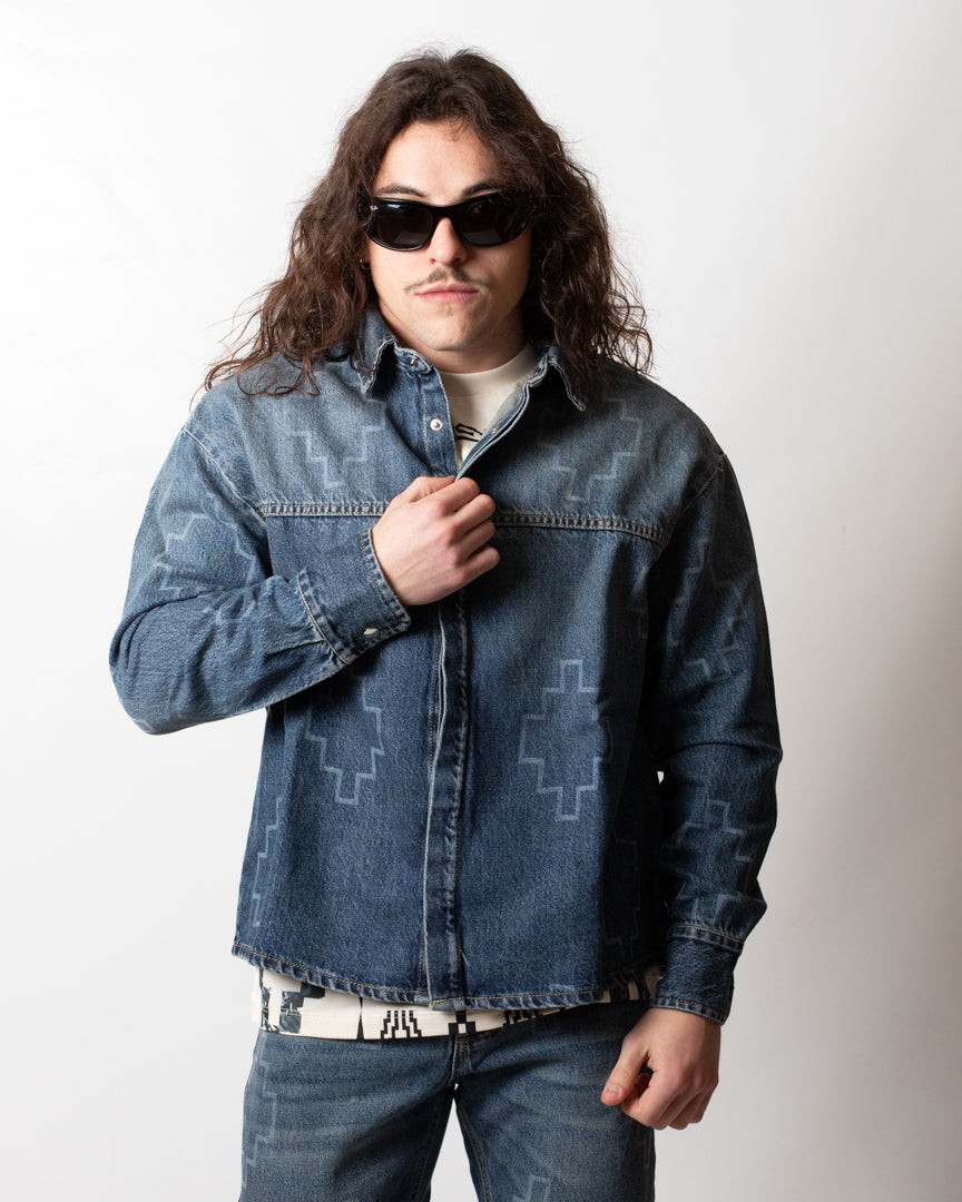 Camicia Marcelo Burlon in jeans "Logomania" uomo