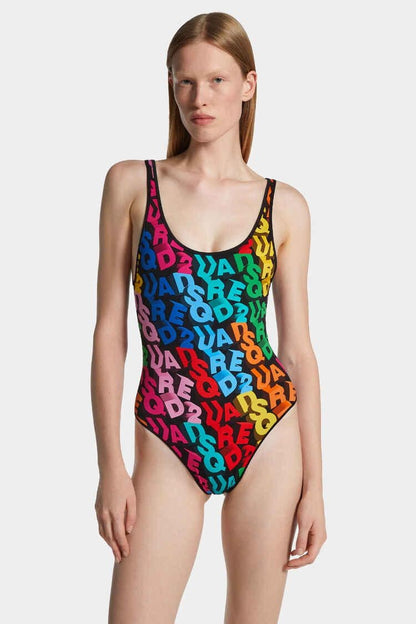 Costume Dsquared2 intero con logo multicolor all-over donna