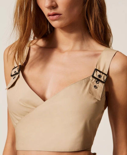 Top Twinset Actitude in popeline con fibbie donna