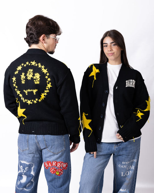 Cardigan Barrow in lana con stelle, rotture e logo ricamato