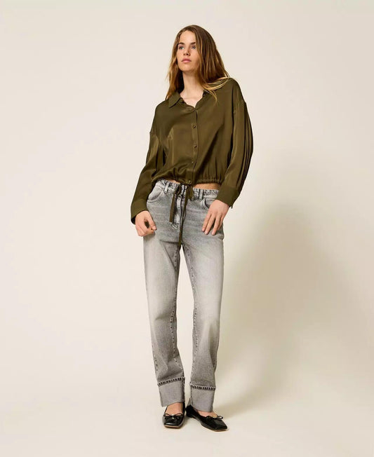Jeans Twinset Actitude straight con risvolti donna