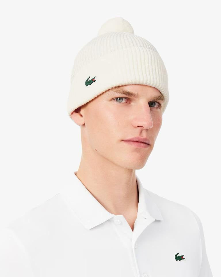 Cappello Lacoste in misto lana con logo e pompon