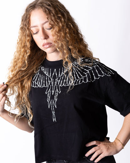T-shirt County of Milan con grafica di perline e brillantini