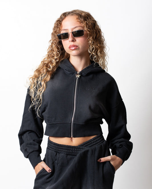 Felpa Comme des Fuckdown cropped fullzip con cappuccio donna