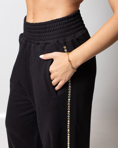 Pantalone Disclaimer in felpa con strass multicolor donna