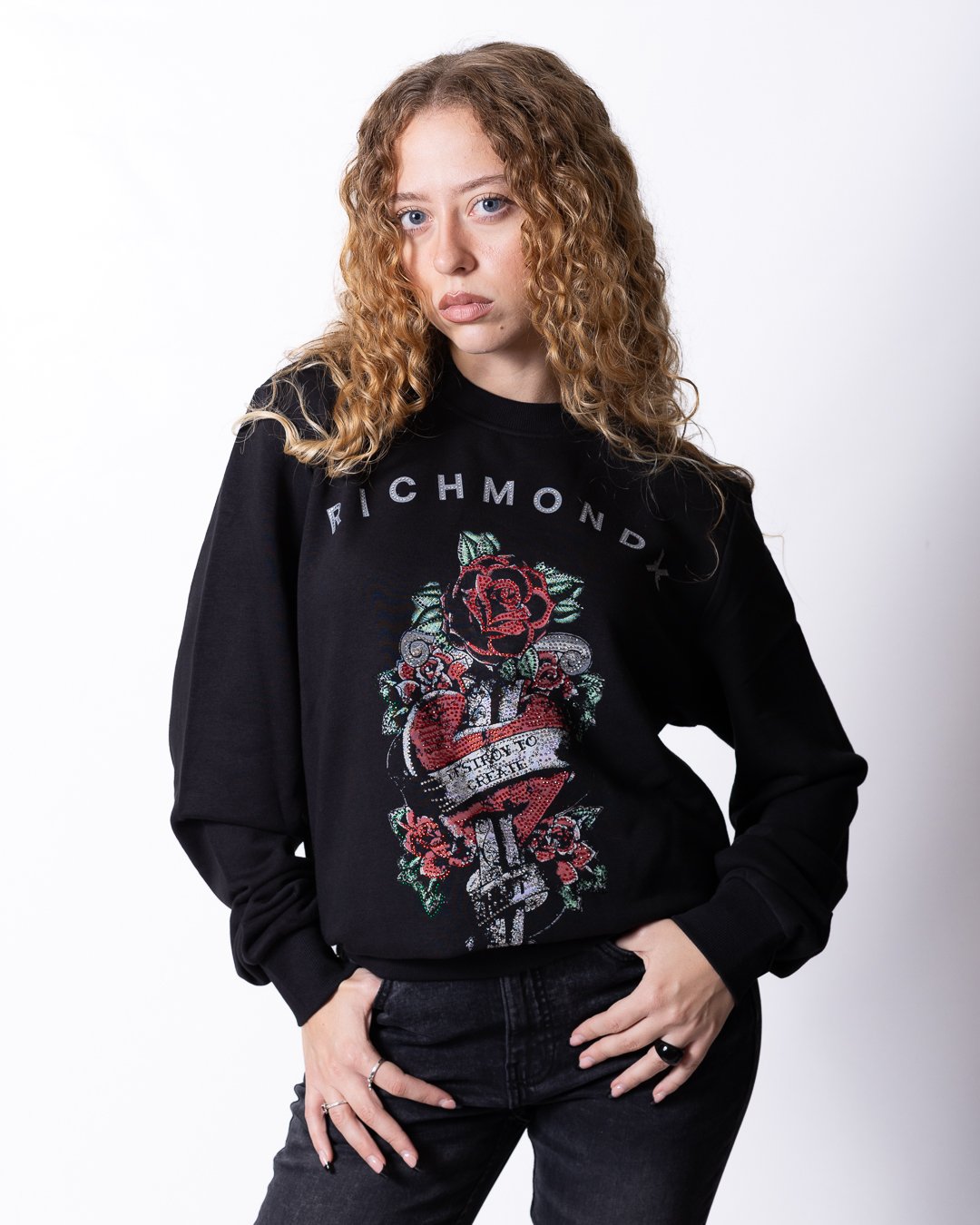 Felpa Richmond X con grafica in stampa e strass luminosi