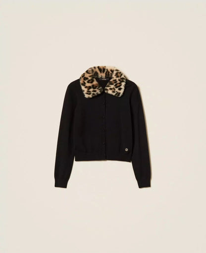 Giacca Twinset Actitude con colletto faux far e maglia donna