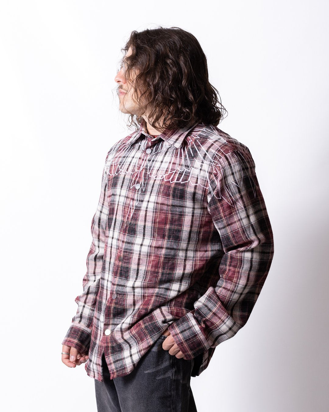 Camicia Marcelo Burlon a quadri in flanella "Icon Wings" uomo