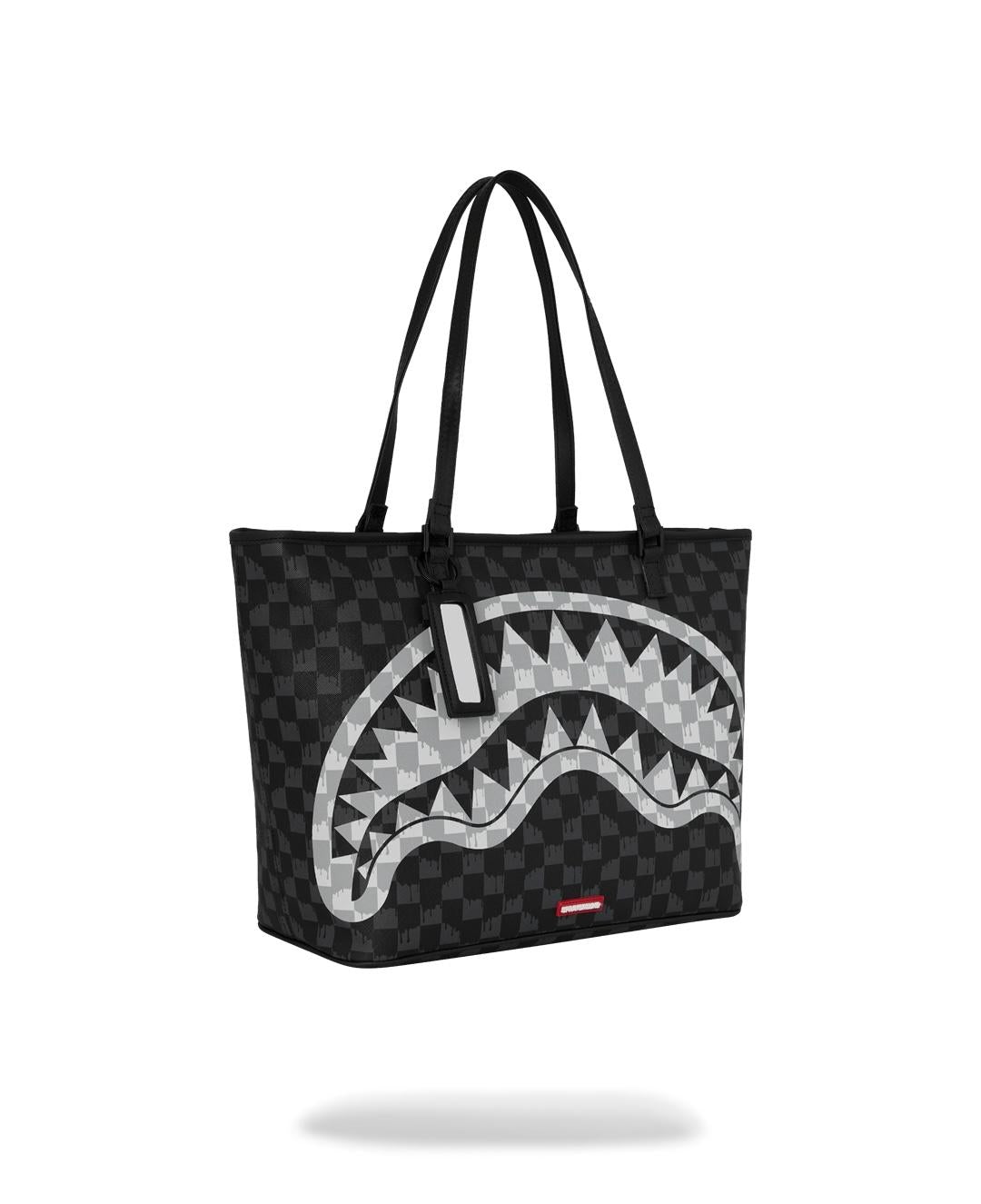 Borsa Sprayground nero BLACK AND WHITE DRIP CHECK SHARK TOTE