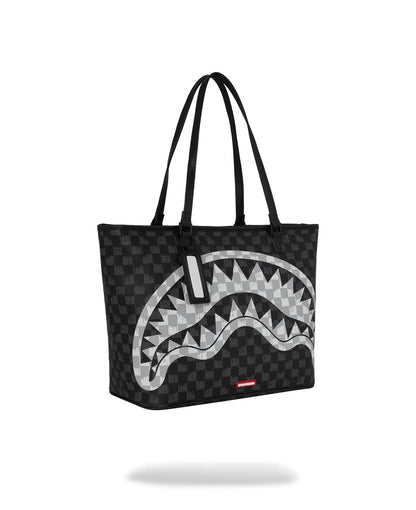 Borsa Sprayground nero BLACK AND WHITE DRIP CHECK SHARK TOTE