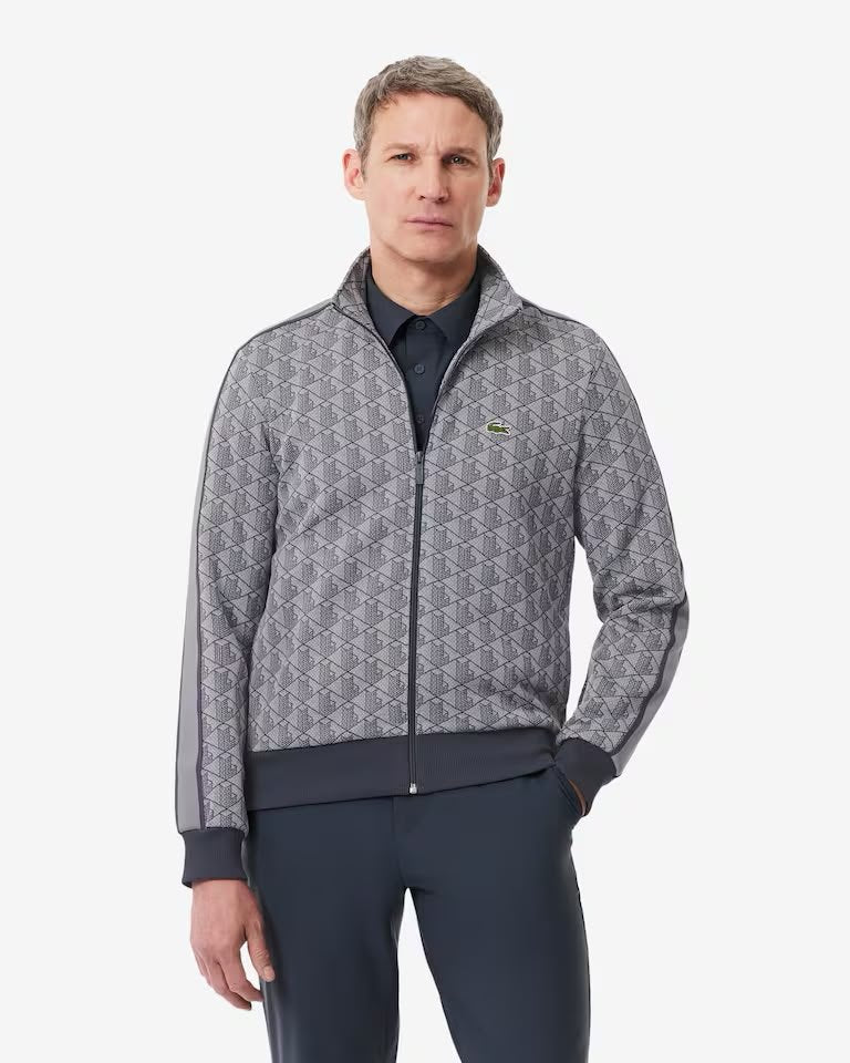 Felpa Lacoste con zip logata allover uomo