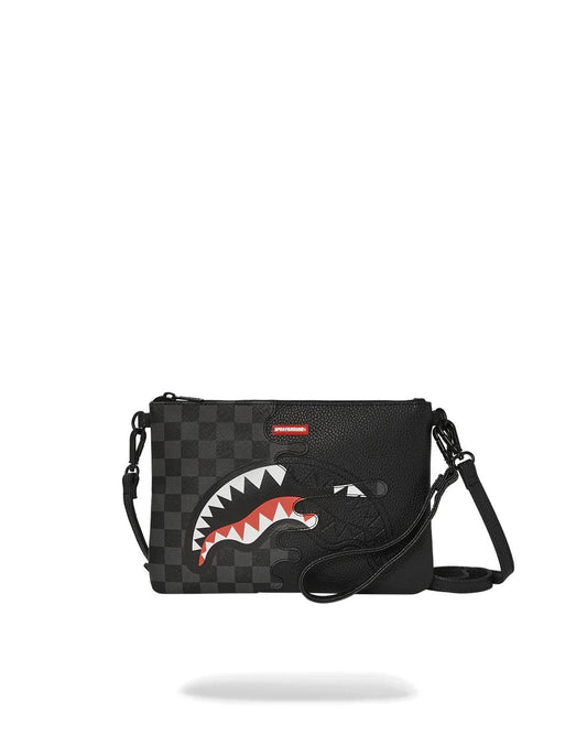 Pochette Sprayground nero unfinished shark clutch con tracolla