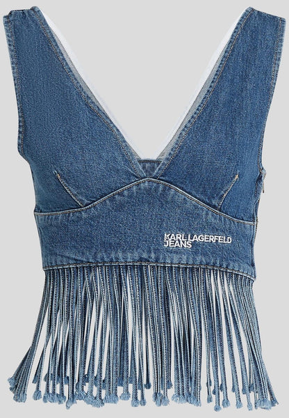 Top Karl Lagerfeld Jeans in denim con frange donna