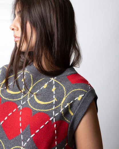 Gilet Moschino "Smiley Capsule" girocollo con ricami all-over