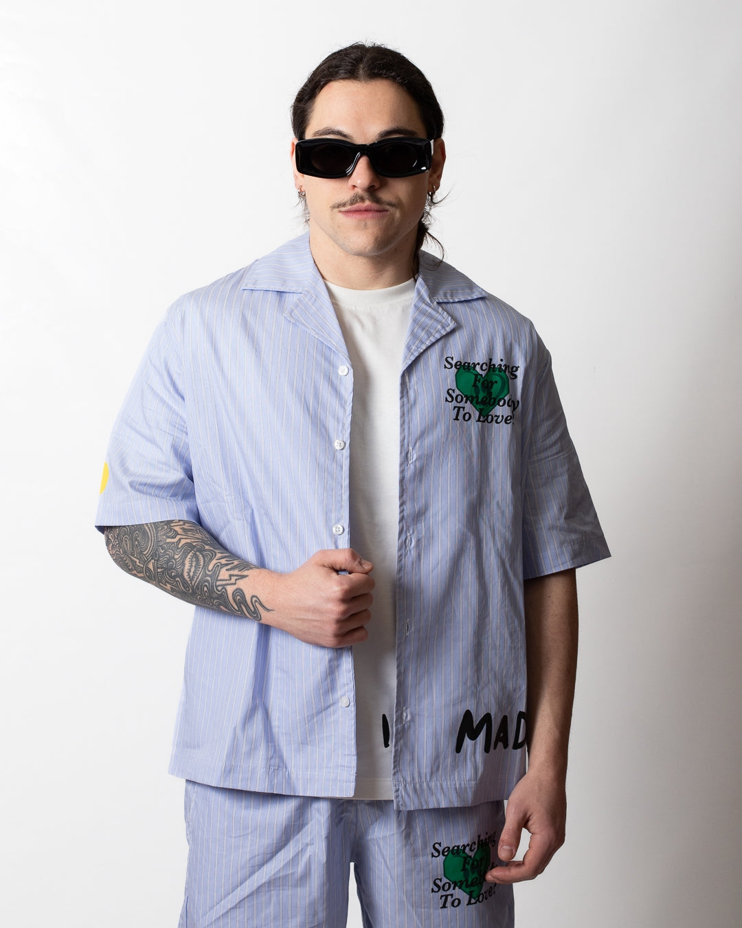 Camicia Barrow in popeline a strisce con stampe uomo