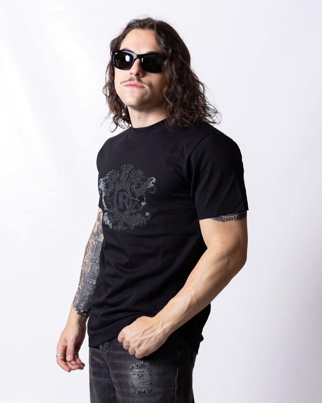 T-shirt John Richmond con logo "JR" e grafica di brillantini