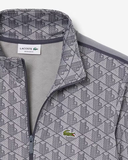 Felpa Lacoste con zip logata allover uomo