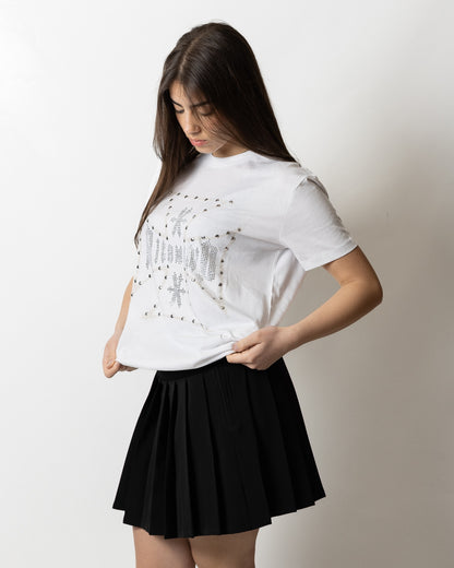 T-Shirt Richmond X con stampa, borchie e logo strass donna