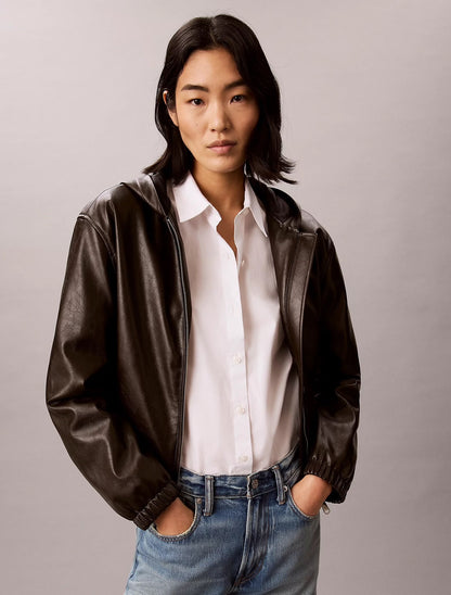 Giubbotto Calvin Klein in ecopelle con cappuccio donna