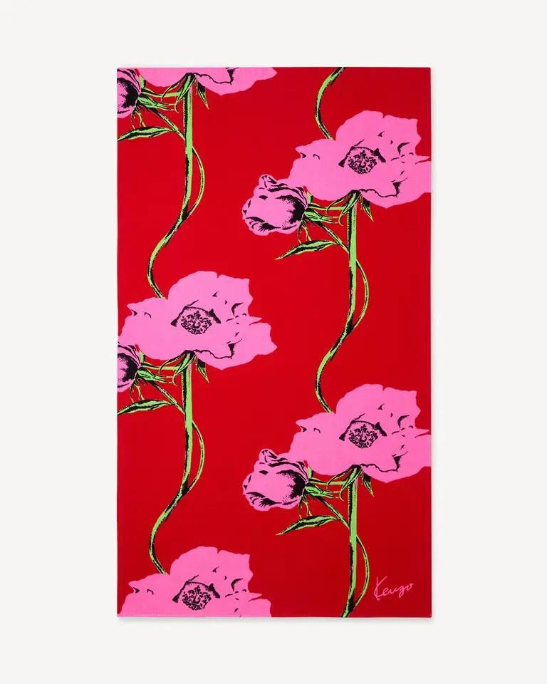 Telo mare Kenzo in cotone con grafica e signature in ricamo