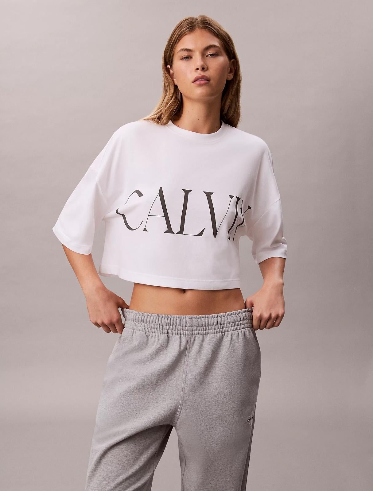Pantalone Calvin Klein in felpa con logo ricamato donna