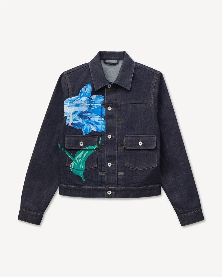 Giubbotto Kenzo Paris in jeans con stampa decorativa e patch logo