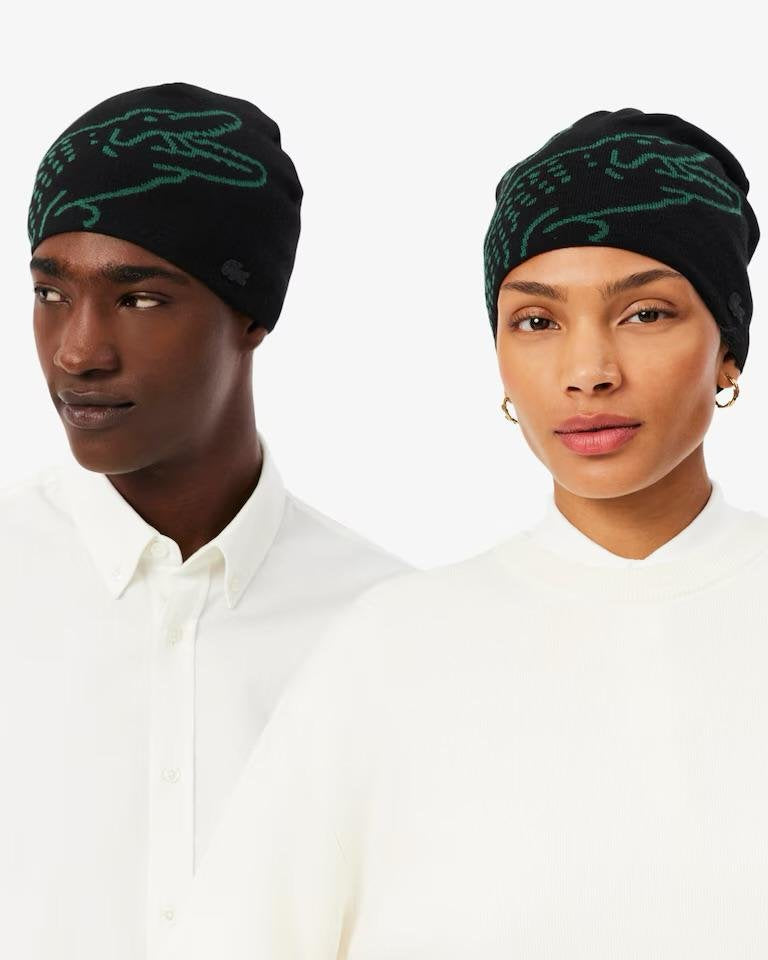 Cappello Lacoste in lana con grafica coccodrillo Lacoste e logo ricamato
