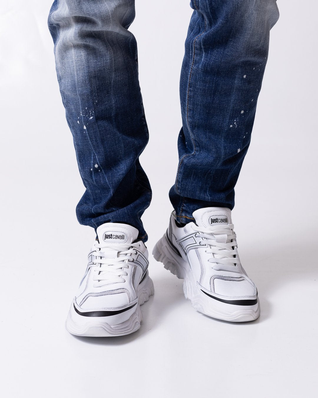 Sneakers Just Cavalli in pelle con logo e dettagli a contrasto