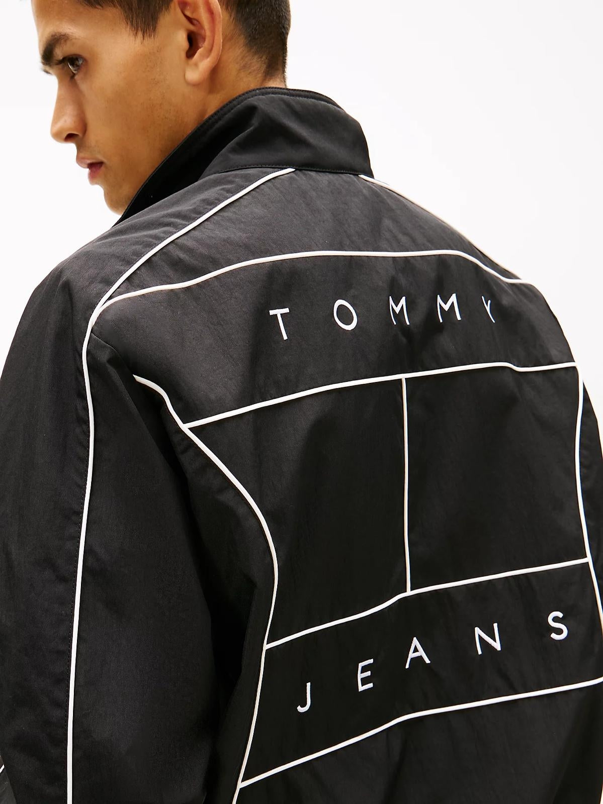 Felpa Tommy Jeans fullzip in nylon "Detail Flag" uomo