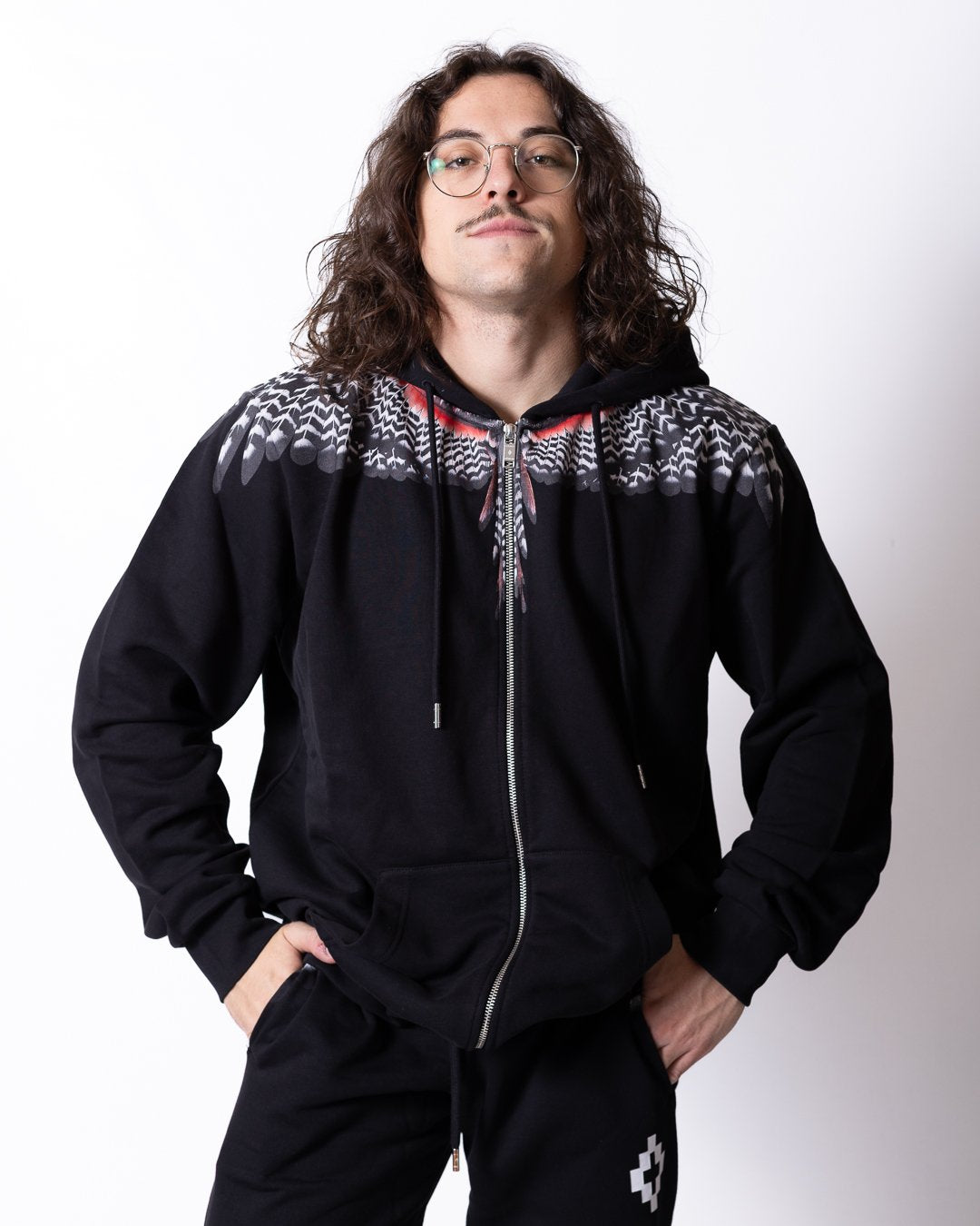 Felpa County of Milan full zip con cappuccio "Iconic Wings"